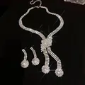 Parure de collier et boucles d'oreilles à pampilles en strass argentés pour femmes chic - 58# Boucles D'oreilles Et Collier - Argent (ensemble Deux Pièces)