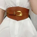 Brown western-style wide corset belt with vintage gold buckle for women's dresses - Wide Waist Seal Bronze Buckle (HN10273)