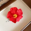 Elegant red fabric hibiscus flower hair clip accessory for sweet women's daily styling - Red - Duckbill Clip