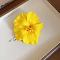 Exquisite yellow satin hibiscus flower mini claw hair clip for stylish women's hair accessory - Yellow Hibiscus - Duckbill Clip