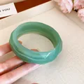 Elegant green striped geometric square bangle bracelet with a polished marbled finish. - Multifaceted Square Style / Green (9#)
