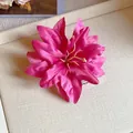 Exquisite magenta satin fabric flower shark hair clip with elegant layered petals design - Rose Red - Duckbill Clip