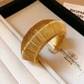 Elegant gold-tone wire-wound striped cuff bangle for women with luxury minimalist style - Striped Wrapped Open Style / Gold (17#)