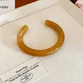 Elegant honey amber marbled resin open bangle bracelet with stylish stripes for women - C-Shaped Open Style / Coffee (4#)