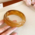 Fashionable amber marbled resin bangle bracelet with unique wavy geometric design for women - Irregular Wavy Style / Light Coffee (10#)