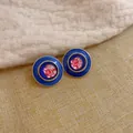 Elegant blue round rose earrings with gold-toned rim and enamel finish - Round Rose (16)