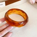 Elegant amber marbled resin bangle featuring a unique faceted geometric design for women - Geometric Faceted Style / Dark Coffee (11#)