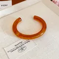 Elegant marbled stripe resin open bangle in amber brown with a modern square profile - C-Shaped Open Style / Amber (3#)