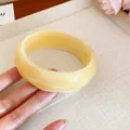 Elegant creamy yellow marbled resin bangle with a stylish geometric faceted design for women. - Square Geometric Faceted Style / Beige (7#)
