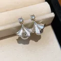 Elegant silver ginkgo leaf stud earrings with sparkling zircon and pearl details - Silver (Silver Pin)