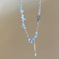 Elegant silver butterfly necklace with light blue stones and a sparkling drop pendant. - Style 6 (Titanium Steel)