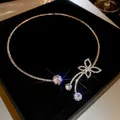 Sparkling silver butterfly pendant necklace with three round brilliant stones on black box - Style 49