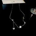 Exquisite silver necklace with sparkling butterfly and white rose flower pendants for women - Style 54