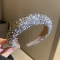Elegant silver rhinestone and white pearl padded headband for high cranial top style - Gray