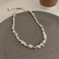 Irregular metallic silver nugget bead necklace with adjustable chain for modern women - Irregular Stone Metal Bead Style
