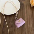 Mini purple leather coin purse necklace with long hanging cord and gold snap button - Style 5 Necklace / Purple