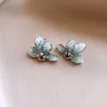 Elegante blaue Blumen-Ohrstecker mit Silbernadeln für Damen, Mode-Accessoire. - 21# Drip Glaze Floral Rhinestone Style / Blau/Silber
