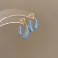 Elegante C-förmige Ohrringe mit blauem Marmor-Emaille und goldfarbenen Gliedern - 33# Marble Pattern U-Shape Pendant Style / Gold/Blau