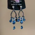 Macro detail of elegant silver needle drop earrings with blue and white crystals - 22# Silver Post Euro Vintage Waterdrop (JPY5670)