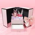 Elegantes rosa Schmuckkästchen mit Schublade, Seifenblumen und einer süßen Engelsfigur - Rosa Rosen Engel Geschenkbox