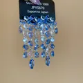 Luxurious blue crystal teardrop tassel earrings with silver finish on display card - 14# Silver Post Geometric Rhinestone Tassel (S925)
