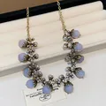 Collier français vintage élégant avec pierres lavande et perles sur une chaîne dorée - Chaîne Uniquement / Or-Blanc