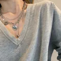 Collier multicouche en acier titane avec pendentif smiley et breloque gravée Merci - Style Merci Visage Souriant (3# Collier. Visage Souriant)