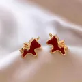 Eleganti orecchini a lobo a forma di drago in smalto rosso con placcatura in oro - 16# Stile Anno del Dragone (Oro Rosso)