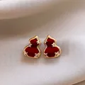 Orecchini a lobo a forma di zucca in velluto rosso con stelle dorate e pietre zirconi - 48# Stile Zucca Stella Velluto Rosso (Oro Rosso)
