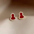 Eleganti orecchini a perno a forma di zucca in smalto rosso con bordo dorato e strass - 51# Stile Zucca Auspicabile (Oro Rosso)