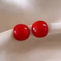 Elegant bright red round domed stud earrings with high-gloss finish and silver needles - Round Painted (28#)