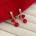 Eleganti orecchini a pendente a forma di zucca rossa con finitura dorata per donna - 45# Stile Ciondolo a Sfera di Zucca (Oro Rosso)