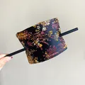 Detail view of vintage Chinese style hair stick with floral embroidery on black fabric - Square Style / Black