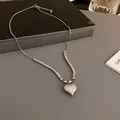 Elegant minimalist silver heart pendant necklace with stylish metal cube beads for women - Heart Crushed Silver Style Necklace (15#)