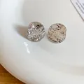 Elegant 18k real gold plated crumpled round stud earrings with textured silver finish - Silver