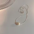 Elegant French style necklace featuring a single pearl on a delicate silver-toned chain. - Matte Silver Freshwater Pearl Necklace (22#)