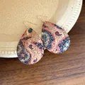Lightweight teardrop cork earrings with vintage paisley print and gold hooks - Flower Waterdrop Shape Style / Coffee