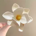 Elegant cream white magnolia fabric flower hair claw clip for elegant bun hairstyles - Claw Clip - White