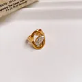 Gold-tone stainless steel hollow adjustable ring with marquise-cut cubic zirconia - Rhombus Style (1#) / Gold