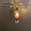 New Chinese style metal hair stick featuring a glowing rabbit lantern with pearl tassels - Red Luminous Lucky Character Rabbit