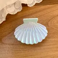 Detailed macro view showing the iridescent finish of a shell pleated hair claw clip - Small Shell Claw Clip / Small / Cyan