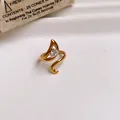 Elegant gold-plated stainless steel open ring with a sparkling teardrop zircon accent - No.4 Ring-Gold