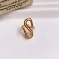 Elegant gold-plated stainless steel S-shaped hollow open ring with a pear-cut zircon stone - No.5 Ring-Gold