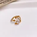 Minimalist gold stainless steel open ring featuring a round sparkling zircon stone - No.6 Ring-Gold