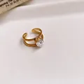 Elegant double-band stainless steel heart-shaped zircon open ring in gold finish - 7# Ring-Gold (Belt Buckle Style)