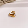 Adjustable heart-shaped zircon open ring in gold-plated stainless steel - No.8 Ring-Gold