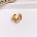 Elegant gold-plated stainless steel multi-layer open ring featuring a sparkling square zircon - #9 Ring - Gold - Square