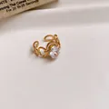 Elegant gold stainless steel open ring with oval clear zircon stone - 11# Ring - Gold - Wide