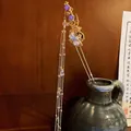Neo-Chinese style gold hair fork with pearl flowers and long chain tassels - Gold