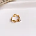Elegant gold-plated stainless steel open ring with zircon and hollow chain link design - Hollow Chain Link Style (12#) / Gold